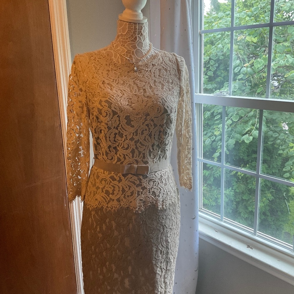 Tadashi Shoji lace dress with grossgrain belt